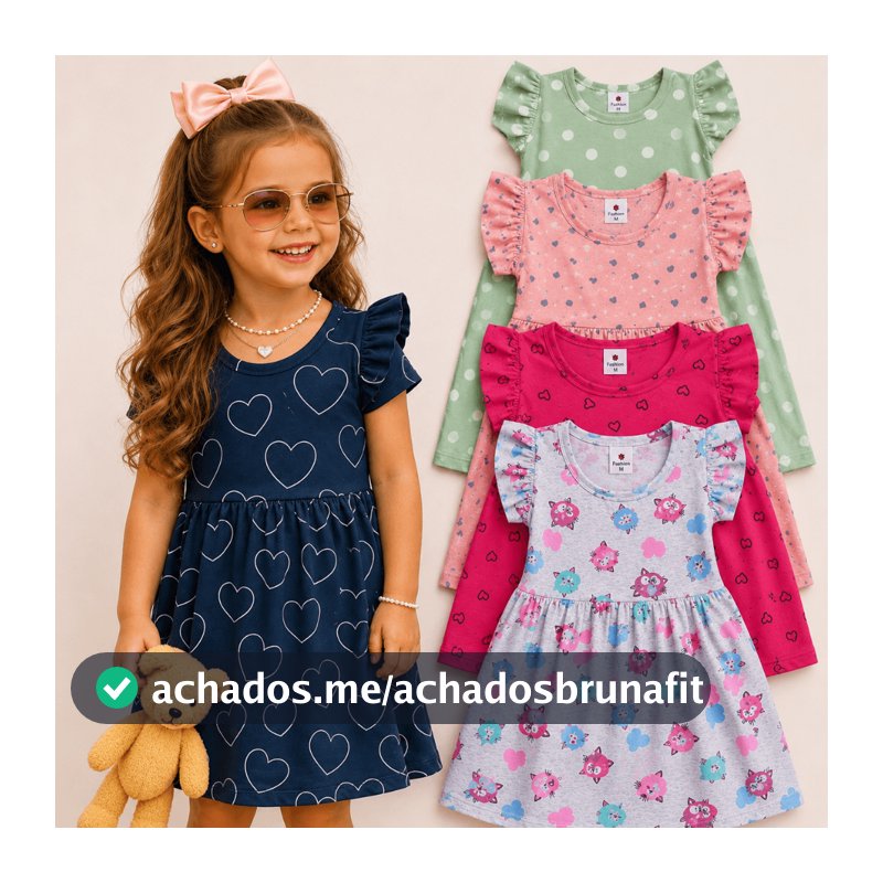 Kit Até 6 Peças Vestido Infantil Menina Estilo Blogueirinha do Tamanho 1 ao 10 Anos Sortidos