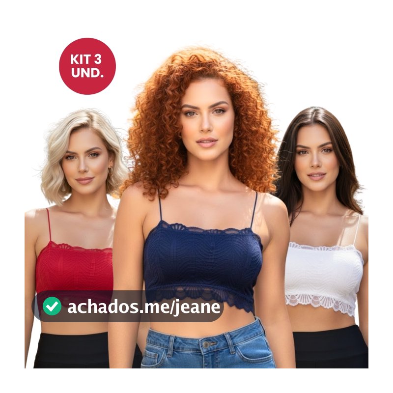 Kit 3un Top Faixa Alça Fina | Top Rendado Feminino | Top Faixa Renda Sem Bojo | Cropped Feminino
