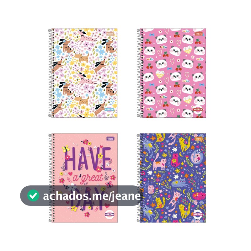 Caderno espiral capa dura universitário 1x1 80 folhas Pepper Feminino Tilibra