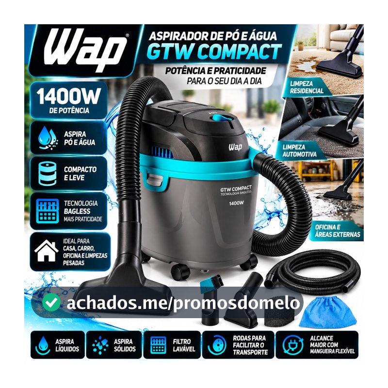 Aspirador Pó e Água Potente 1400w Soprador Pequeno Portatil Barril 5,5 Litros Wap