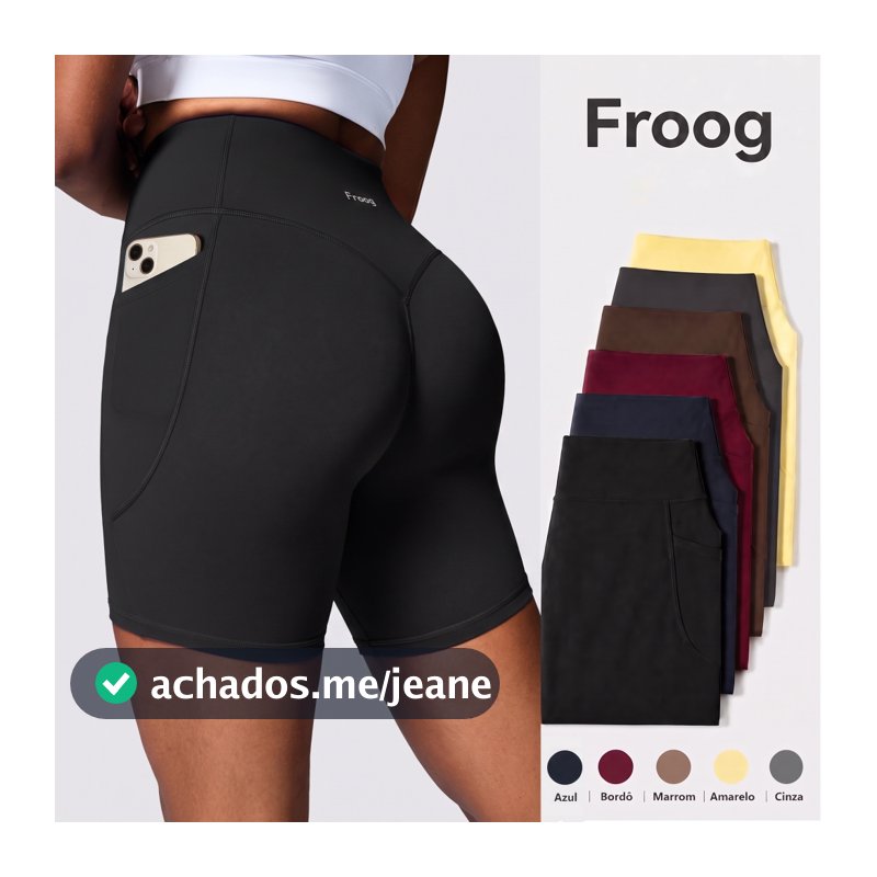 Froog Short Fitness Feminina Roupa de Academia com Bolso +Zero Transparência +Cintura Alta +Elástica