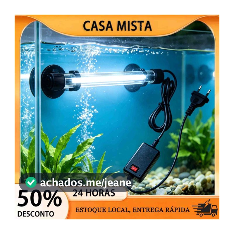 Lâmpada Esterilizadora UV Ultravioleta Submersa para Aquário, Elimina Algas e Bactérias, Água Cristalina