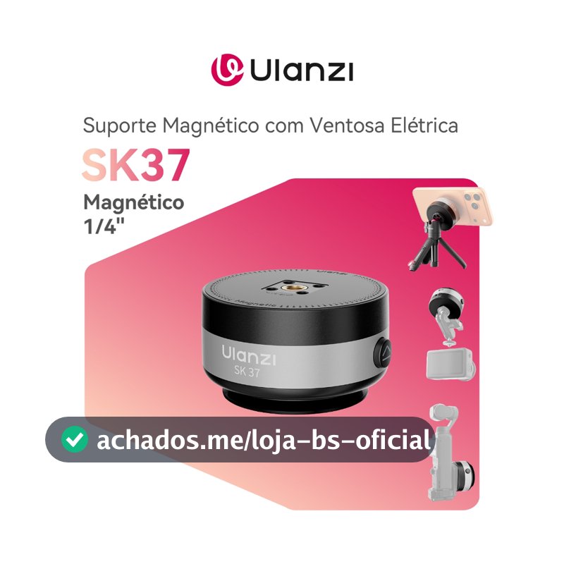 ULANZI SK37 Suporte Magnético com Ventosa Elétrica, Compatível com MagSafe, Rosca 1/4", Até 3 kg de Sucção