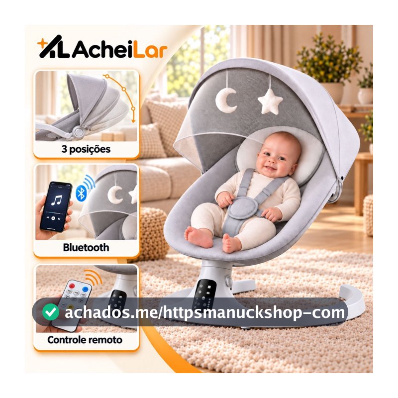 Cadeira de Balanço Elétrica para Bebê com 3 Velocidades, Bluetooth, Controle Remoto e Mosquiteiro