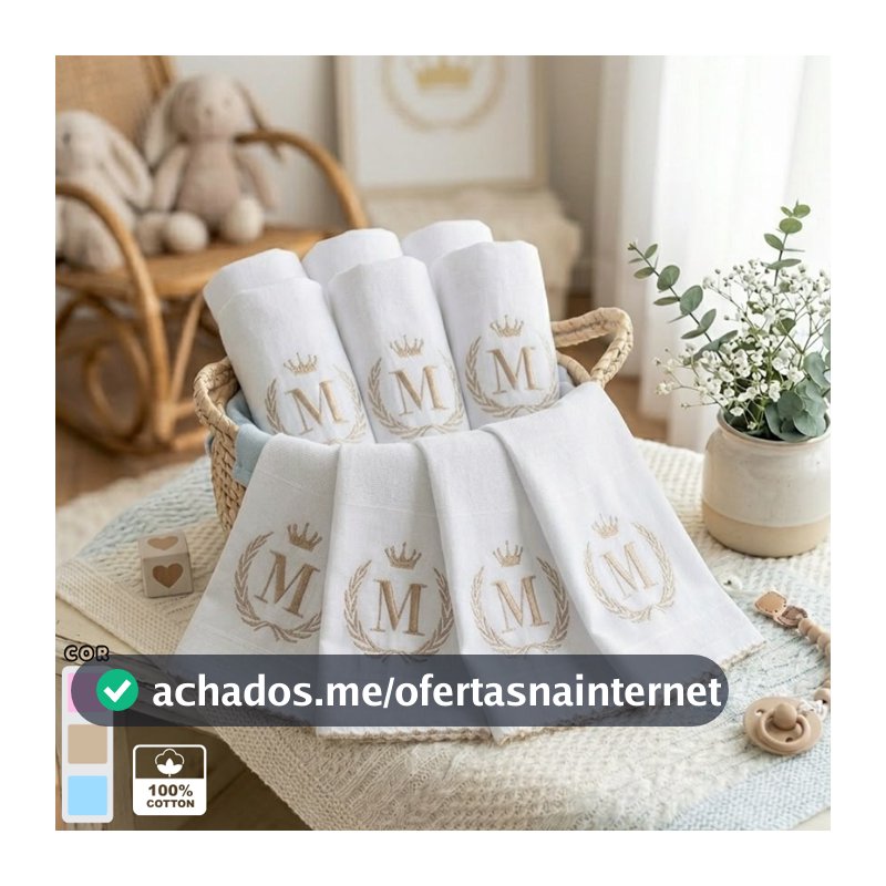 Fralda de Boca Personalizada 10 Unidades Com Inicial Do Nome Do Bebe Bordada Menino Menina Dupla