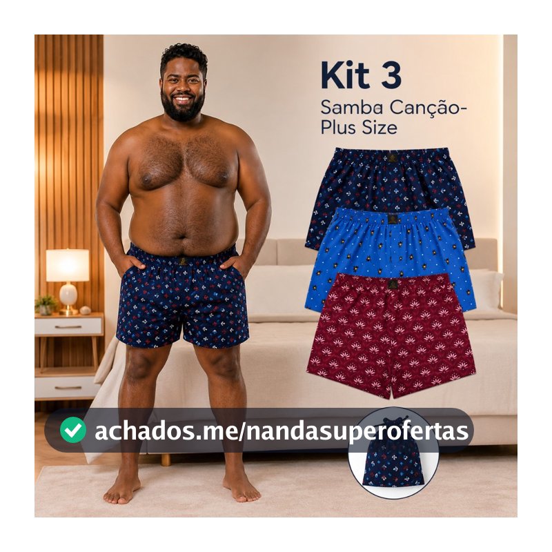 Kit 3 Samba Canção Plus Size Masculino Malha Fria Microfibra Pijama Short EGG ao G3