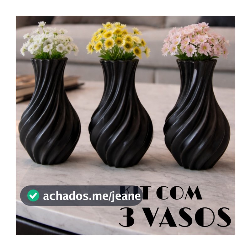 Kit 3 Vasos Decorativos Espiral 3D Moderno para Mesa e Sala Decoração Plantas e Flores