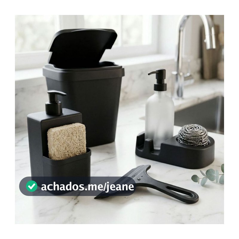 Kit Pia Rattan – Lixeira 5L, Porta Detergente e Acessórios | Escolha o Modelo (2 a 5 Peças)