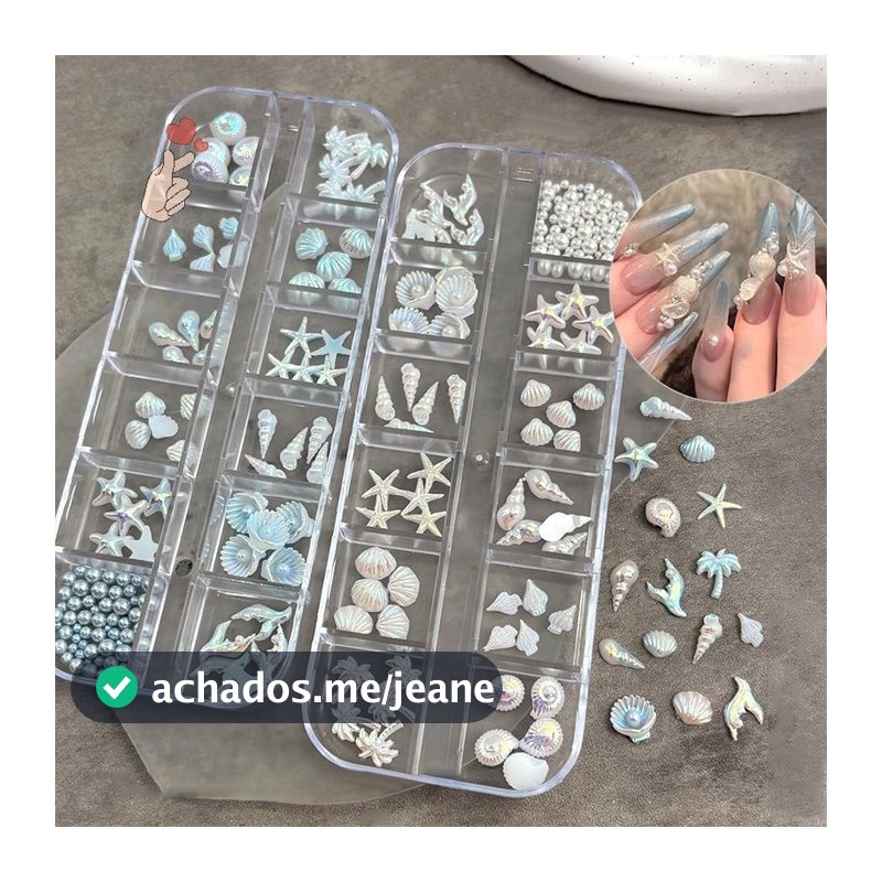 [PEBR] 12 Grades/Caixa Aurora Nail Charm Starfish Mermaid Tail Acessórios De Arte 3d Para Aparência De Manicure Sonhador