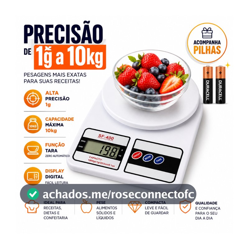 Balança Digital Cozinha 10Kg Precisão Balança de Alimentos Cozinha pilhas inclusas