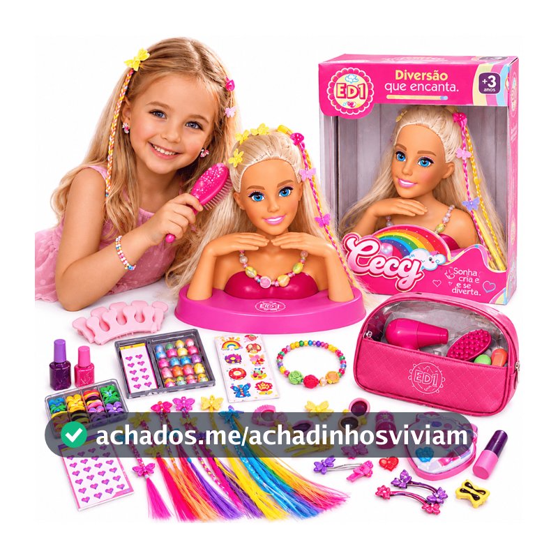 Boneca Busto Fala Frases + Kit Maquiagem Bolsa Esmalte Infanti acessórios salão beleza ED1Brinquedos