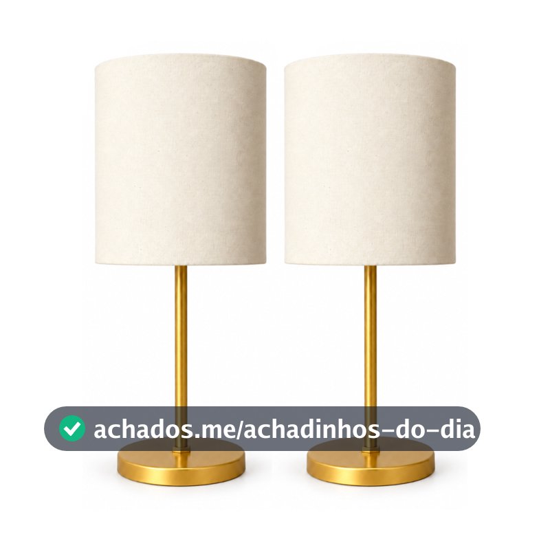 Kit Com 2 Abajures Luminária De Mesa Cúpula Cilíndrica Em Tecido Base Metal Dourado Para Quarto