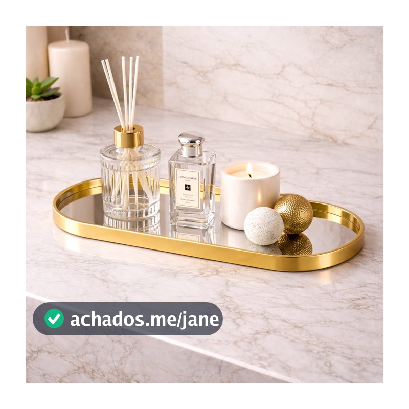 Bandeja Espelhada Banheiro Lavabo Bandeja Decorativa Multiuso Preta Dourada