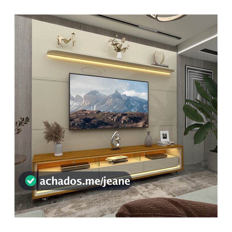 Rack com Painel para TV até 84 Polegadas 100% MDF com LED 195CMX219CM 3 Gavetas com Rodízios Royal Requinte Yescasa