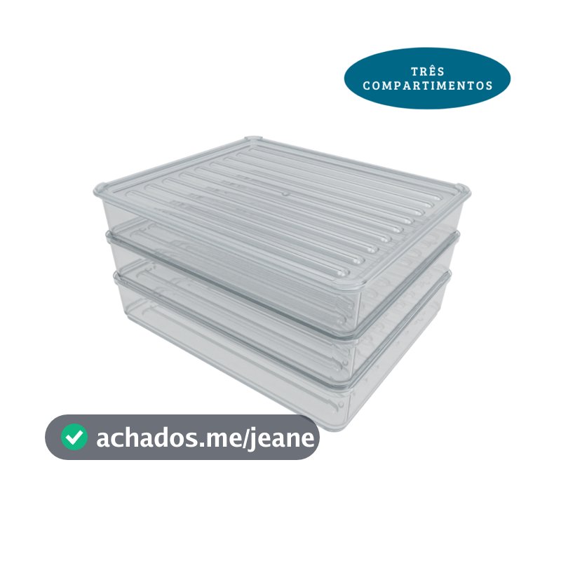 Porta Frios em Acrílico com 3 Compartimentos Presunto Queijo Com 1 Tampa Empilhável Geladeira