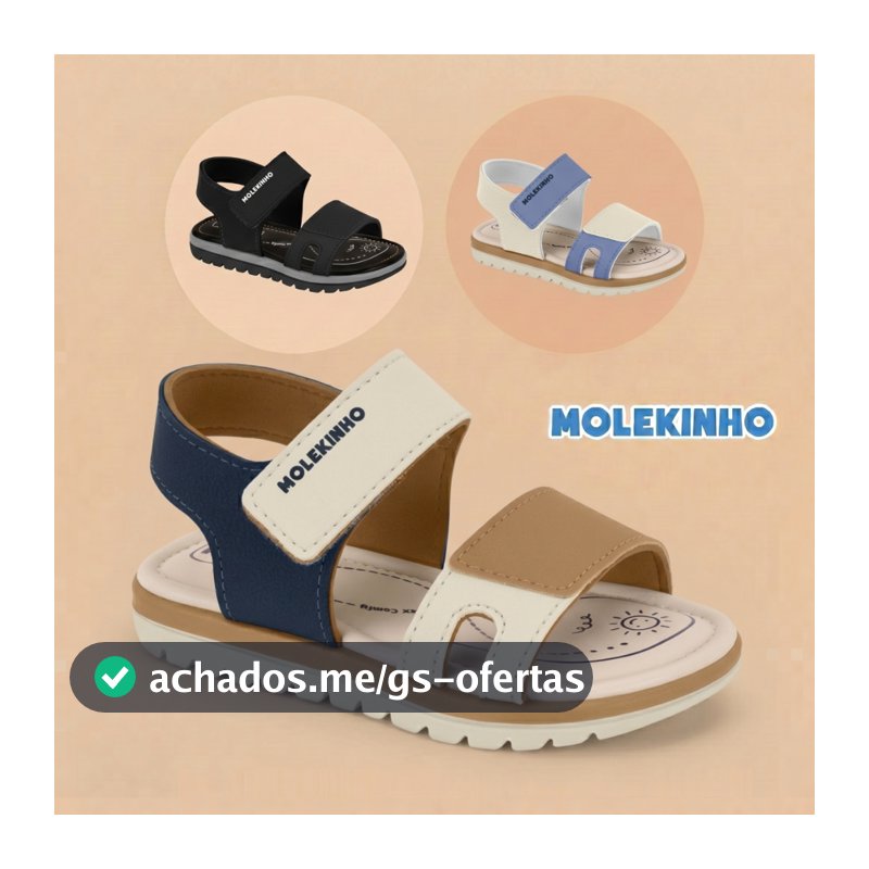 Sandália Papete Infantil Menino Molekinho Calce Fácil Velcro Casual Dia a Dia Confortável Original