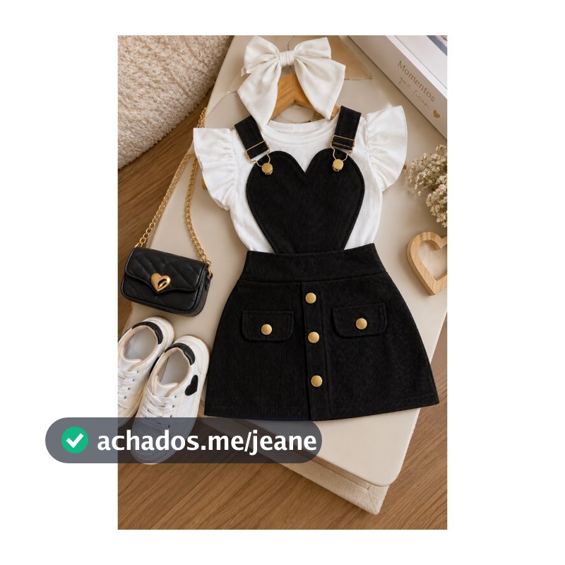 Jardineira Infantil Menina Veludo Cotelê  Alfaiataria Bloguerinha Verão Moda Fashion Short Saia e Blusa Brilho Natal