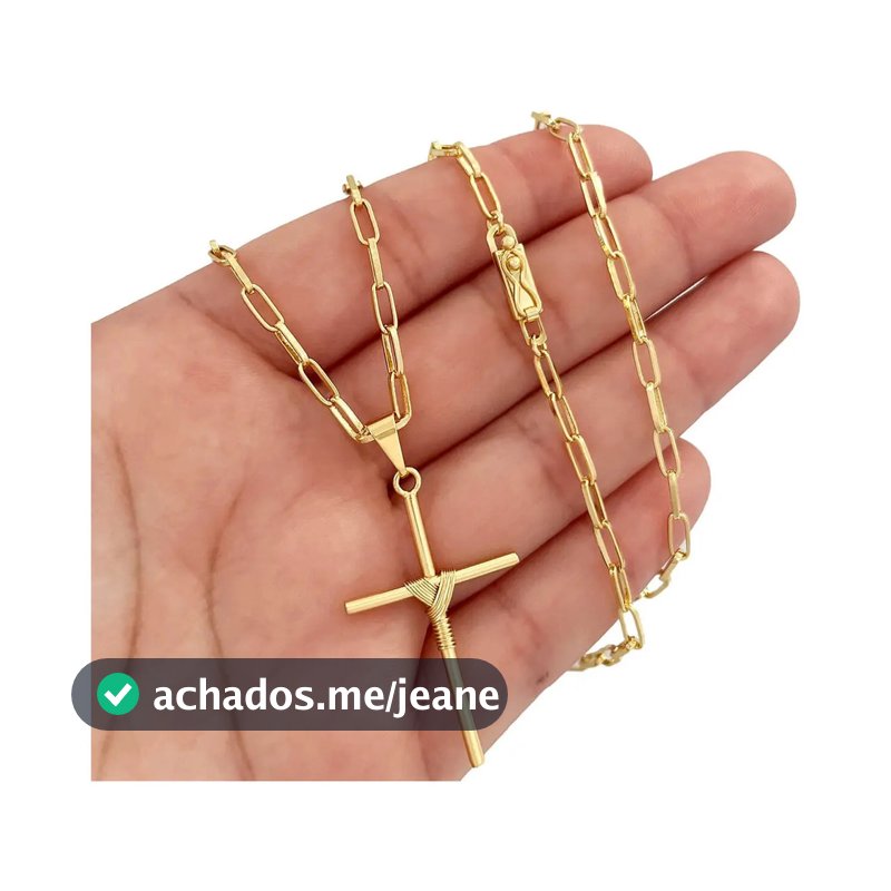 Cordão Masculino Crucifixo Banhado A Ouro 18k 70cm