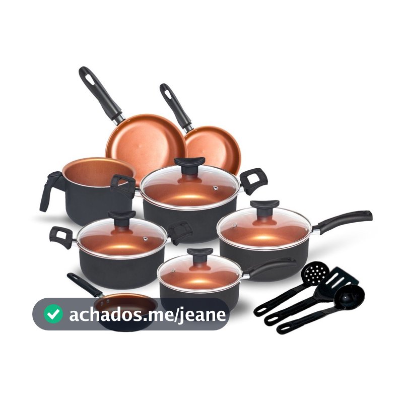 Conjunto Jogo de Panelas Teflon 11 peças  Antiaderente Tampa de Vidro