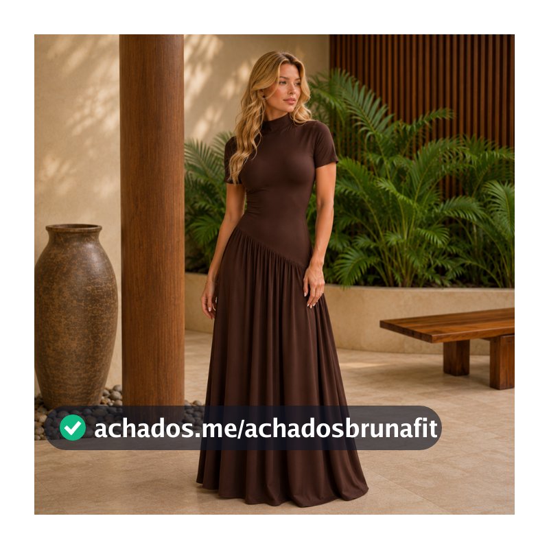 Vestido Longo Feminino De manga Gola Alta Soltinho Assimétrico Elegante Confortável