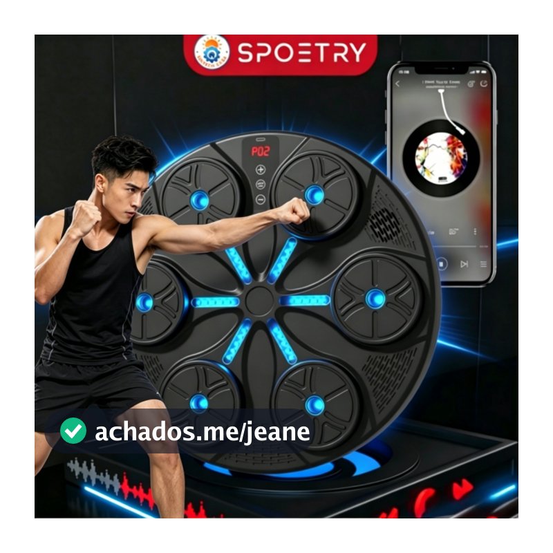 Máquina de Boxe Musical Bluetooth com LED, Recarregável, 8 Modos para Treino de Reflexo e Coordenação