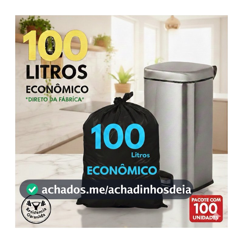 Sacos de Lixo Preto 100 Litros  Econômico  com 100 Unidades