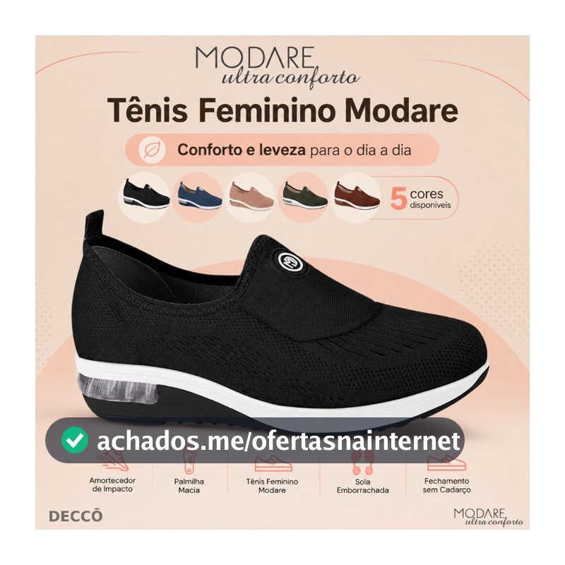 Tênis Feminino Modare Slip On Casual Ultra Conforto Esportivo Amortecedor de Impacto com Gel Tech