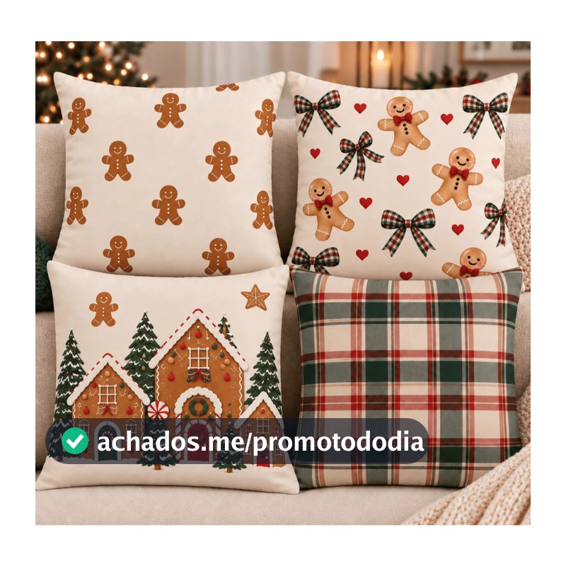 Kit 4 Capas de Almofadas Natalinas Decorativas Natal Enfeite de Natal 45x45