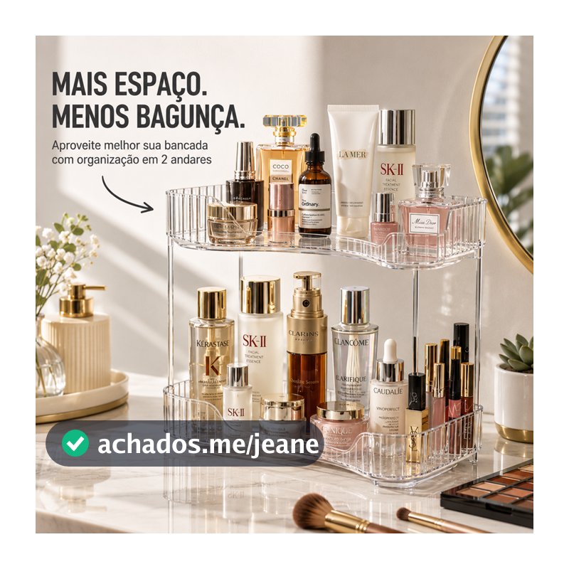 Prateleira Organizadora 2 Andares Acrílico Transparente de Canto para Banheiro Penteadeira Closet Cosméticos