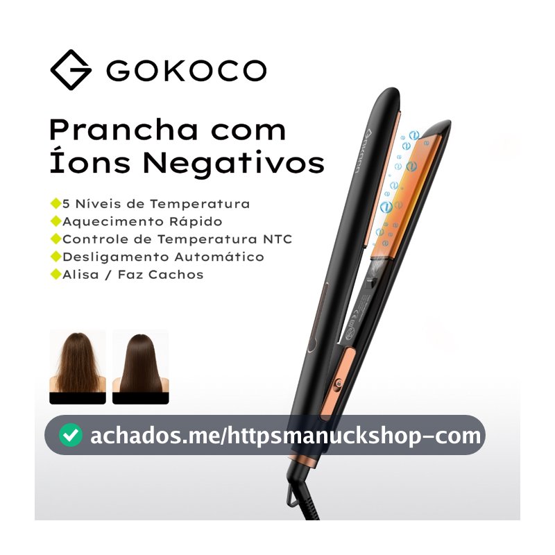 GOKOCO Alisador De Cabelo De lons Negativos Desligamento Automático Aquecimento Rápido Controle De Calor NTC Liso/Cachos