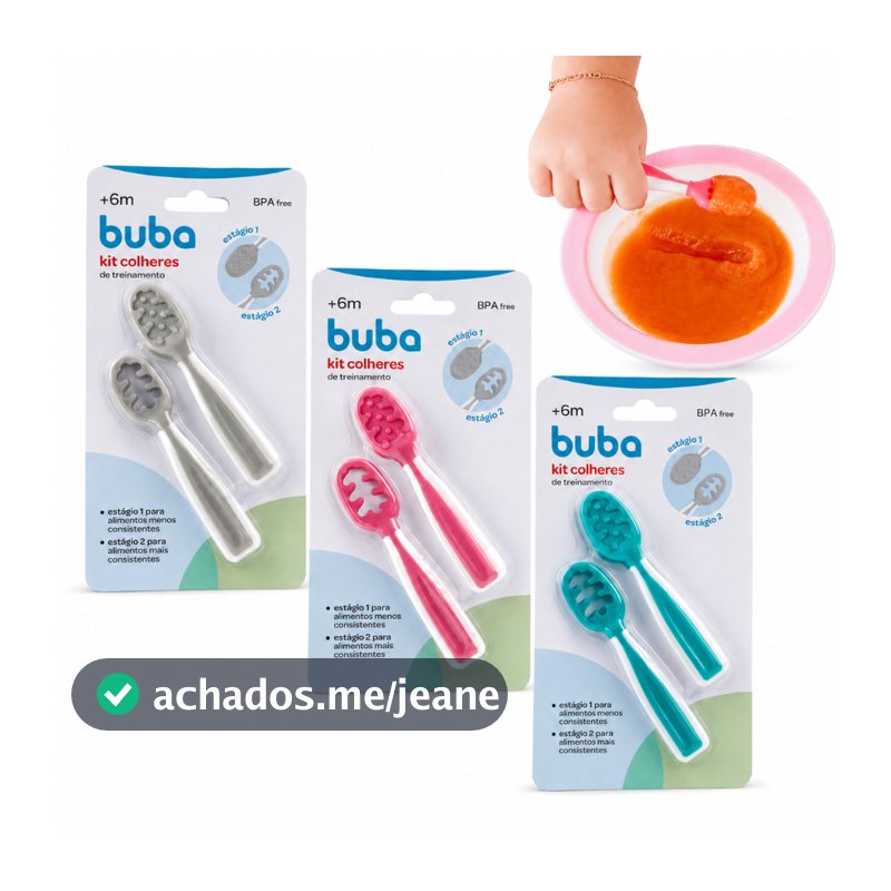 Kit Colheres Treinamento Auto Alimentação Buba Introdução Alimentar Bebê Silicone 2 Unidades