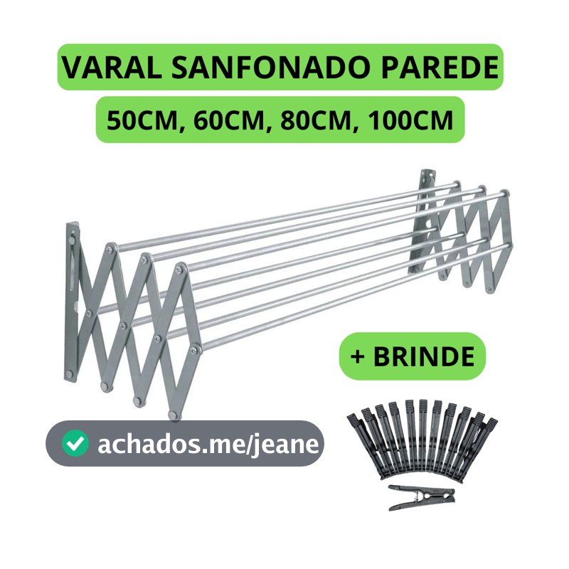 Varal De Roupa Retratil sanfonado Parede varios tamanhos 50cm 60cm 80cm 100cm