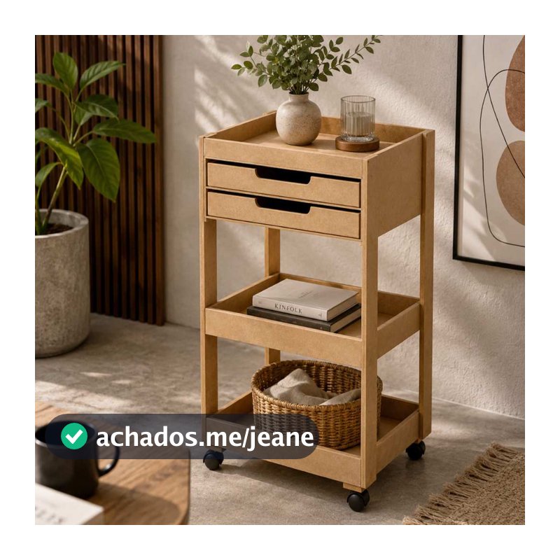 Organizador MDF Cru 38 x 26 x 65 cm 2 Gavetas Multiuso Escritório Maquiagem Artesanato Decorar Personalizar