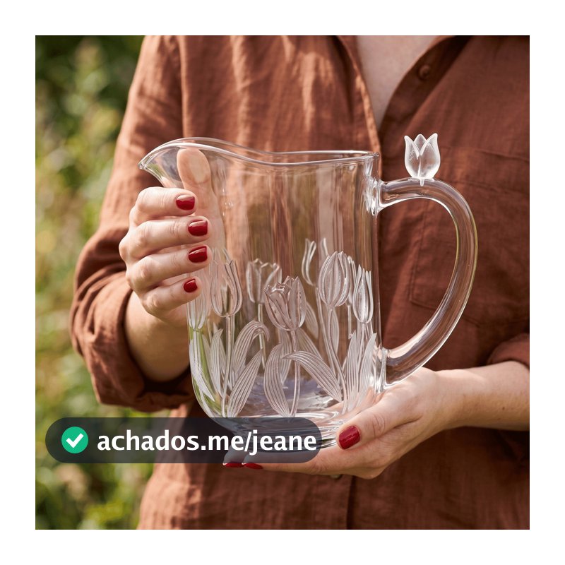Jarra De Vidro Com Tulipa 1,7L Jarro Agua Suco Trabalhado Flores Mesa Posta Cafe Da Manha Luxo