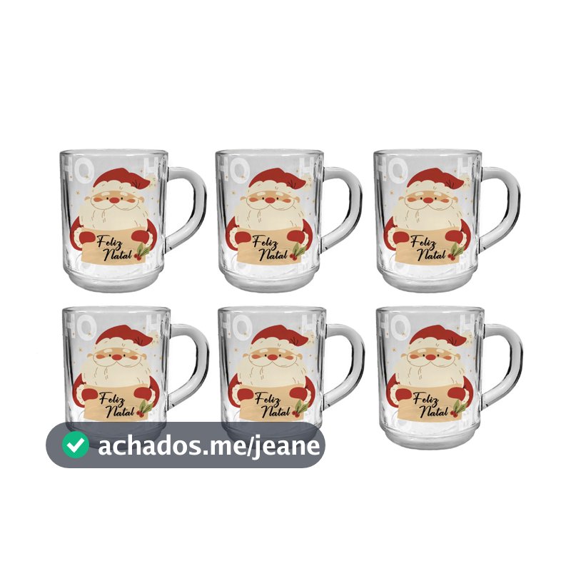 KIT 6 CANECAS DE NATAL EM VIDRO 250ML DECORADAS