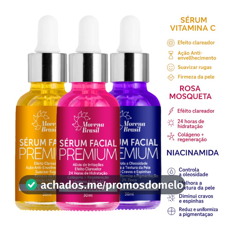 💛 Kit Sérum Facial Premium Morena Brasil 💝 Sérum Vitamina C, Niacinamida & Rosa Mosqueta 💜