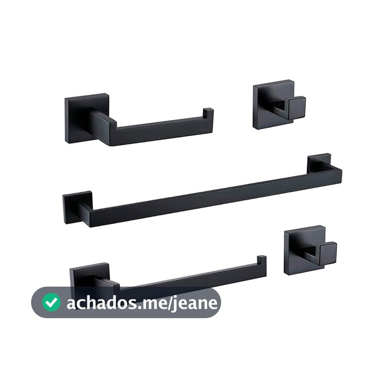 Kit De Acessórios Para Banheiro 5 Peças Inox Preto - Demima