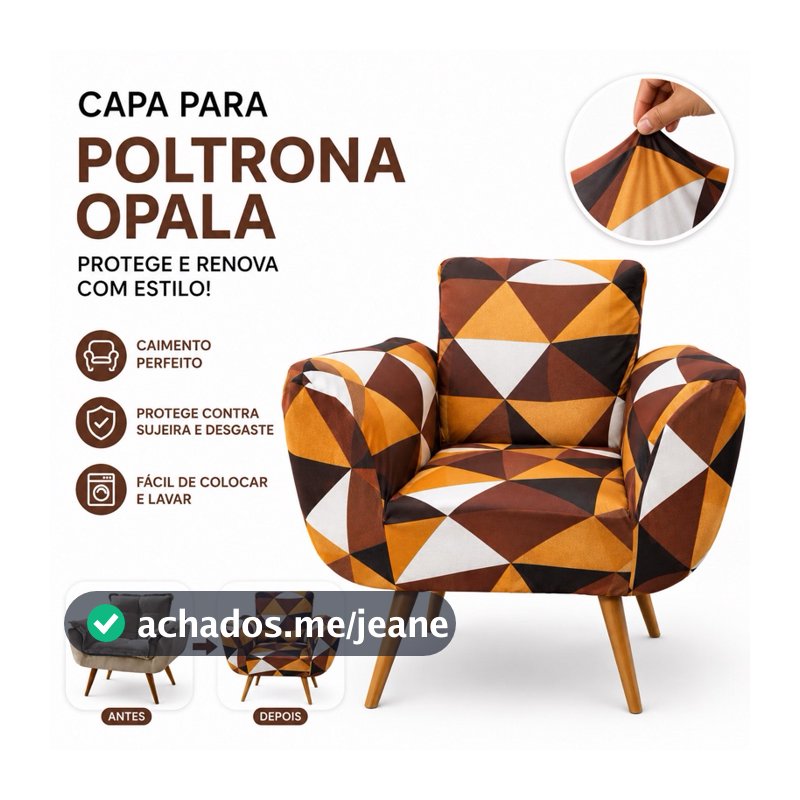 Capa poltrona OPALA estampada pé palito decor sala quarto escritório casa tendêcia sofá de 1 lugar