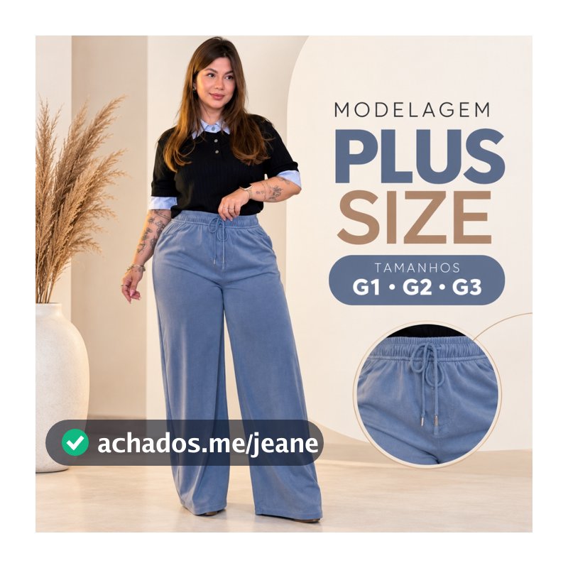 Calça Pantalona Feminina Plus Size Tencel G1 G2 G3 Cintura Alta Confortável