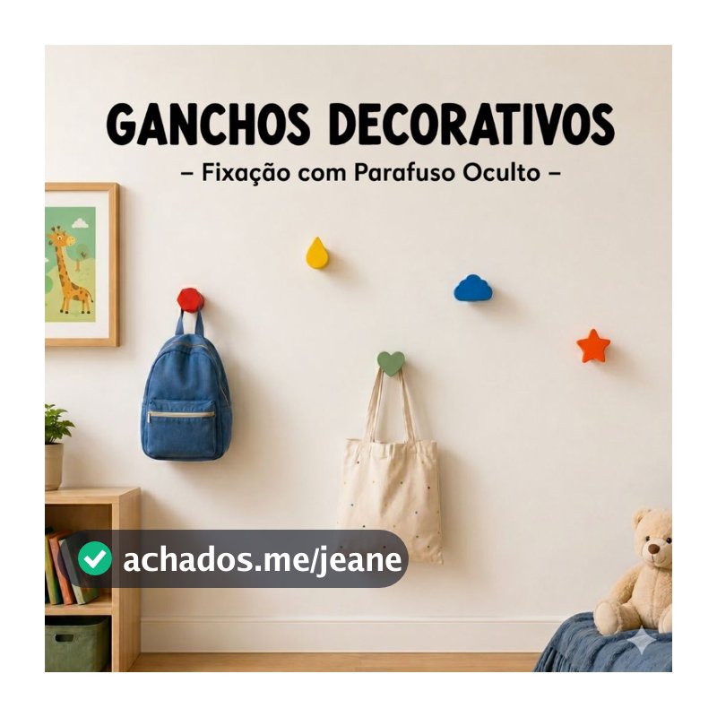 Gancho de Parede Decorativo Kit 5 Cabide Infantil Parafuso Oculto Organizador Quarto