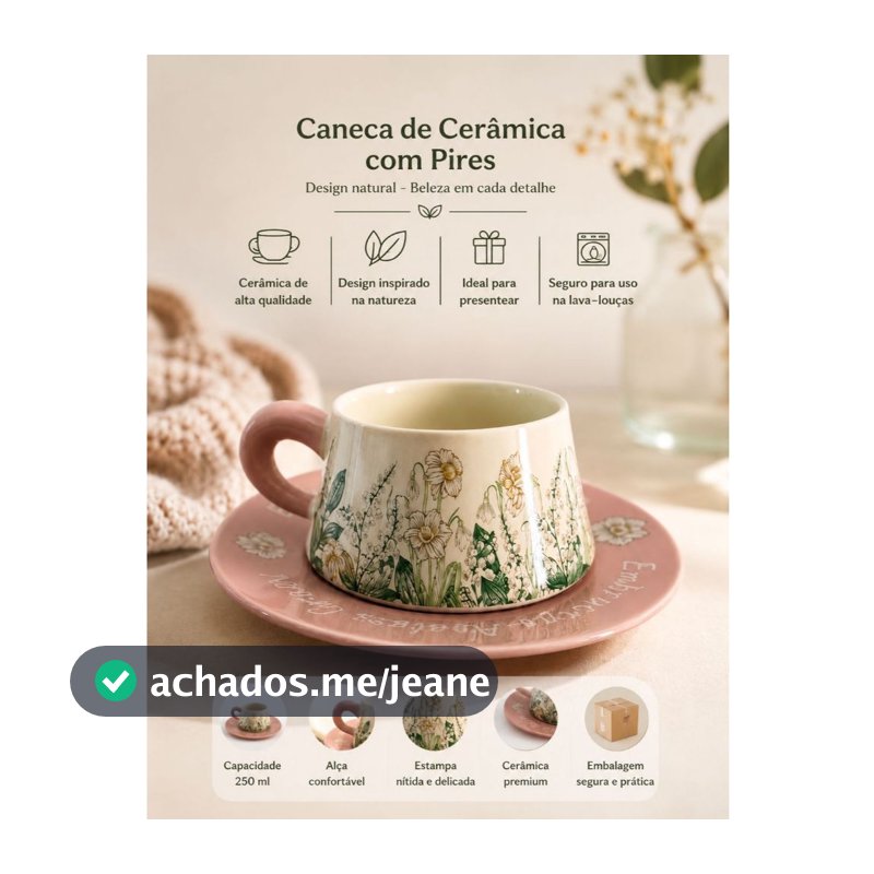 Xícara de Cerâmica Premium 250ml com Pires - Alta Qualidade - Presente Criativo