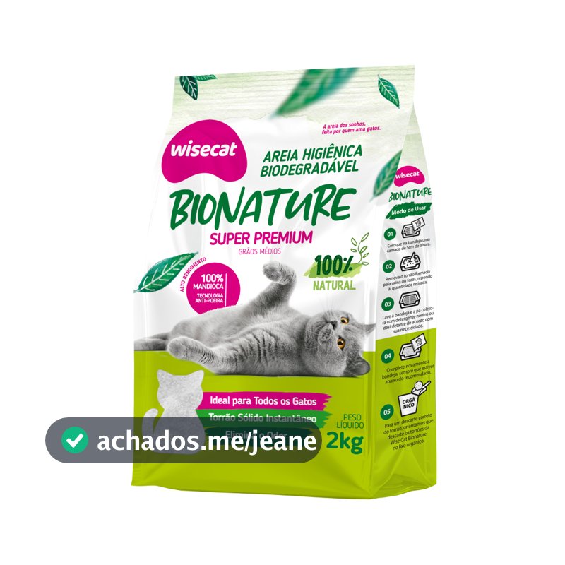 Wisecat - Areia Higiênica Bionature (Verde) - Biodegradável - Tradicional - Super Premium - 2 Kg