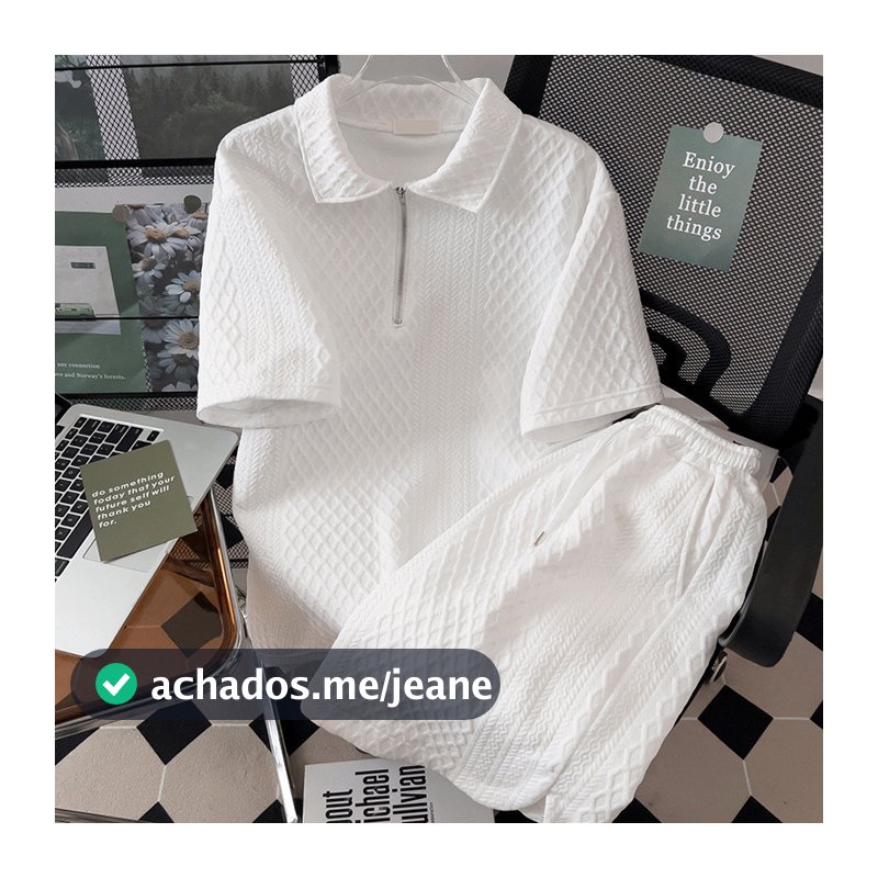 Manga curta de verão terno Camisa solta Calças curtas de polo Conjunto casual de duas peças