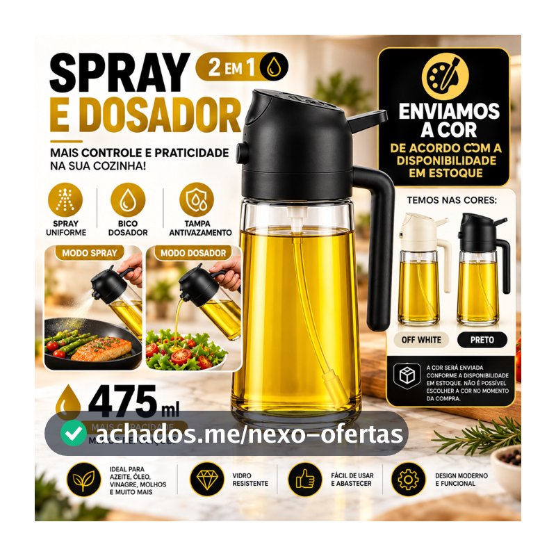 Spray de Óleo e Dosador 2 em 1 Borrifador de Azeite Dosador Galheteiro Vidro para Air Fryer Cozinha