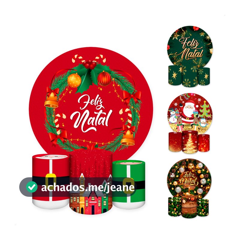 Kits Painel Redondo + Capas de Cilindro Sublimados Para Festa de Natal, Papai Noel
