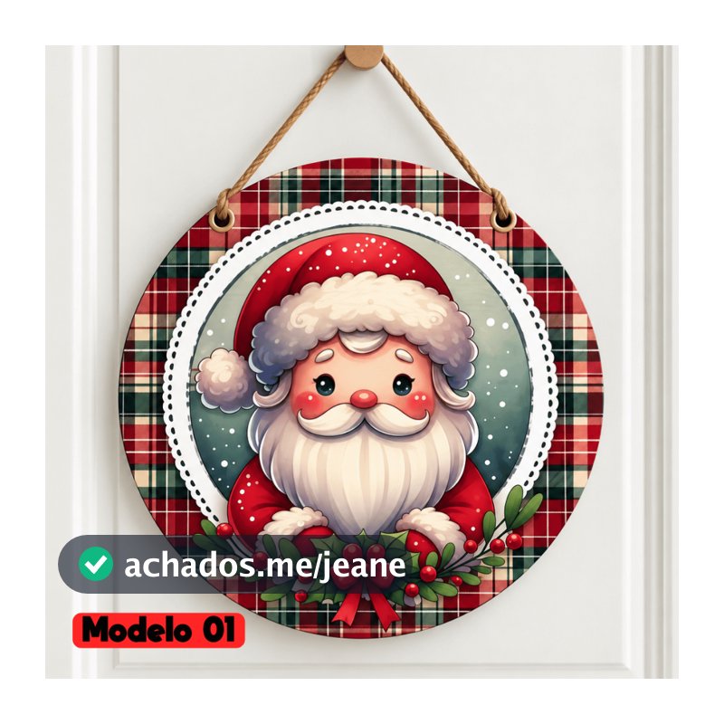 Enfeite/Guirlanda de Natal para Porta MDF 20x20cm com Cordinha | Enfeite Natalino Papai Noel | Decoração Feliz Natal