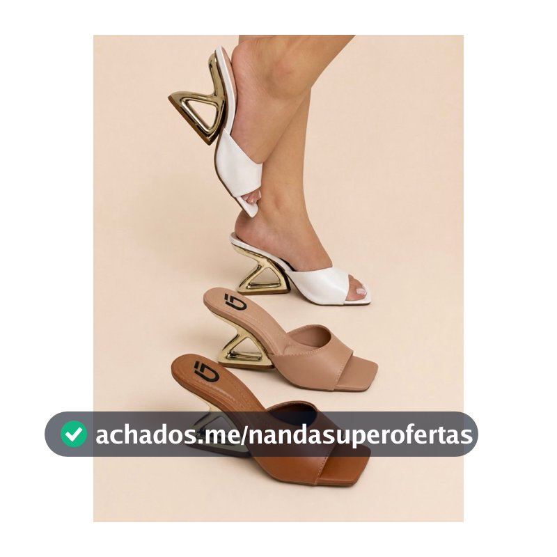 Tamanco Feminino Salto Geométrico Dourado 7cm Bico Quadrado Elegante