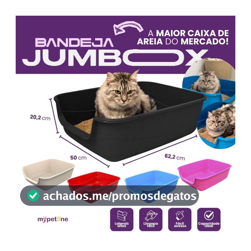 Caixa de Areia Gatos Grande 62x50x20 Furba Jumbox Pet Injet