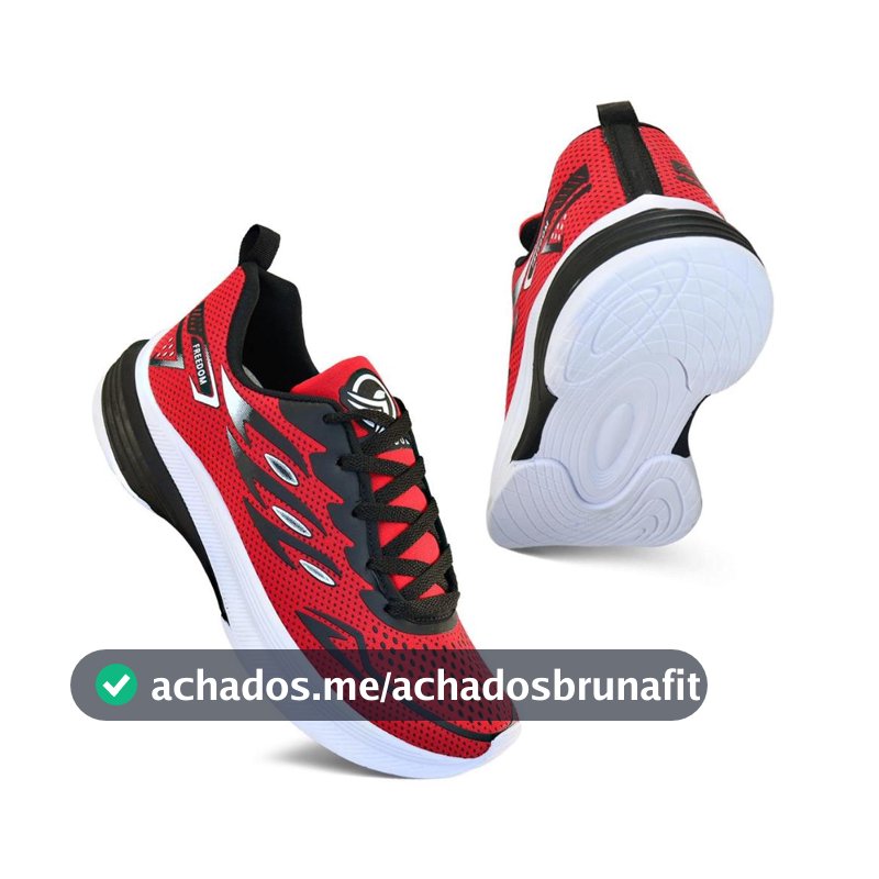 Tenis Masculino Escolar Academia Original FREEDOM Corrida Caminhada Lançamento VERMELHO e PRETO