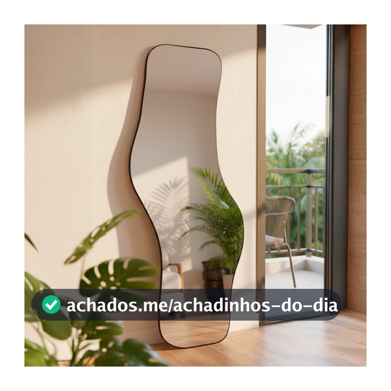 Espelho Waves de Parede 170x70 – Design Orgânico com Acabamento em Couro Ecológico